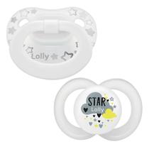 Kit Chupetas Lolly Kinddy Fase 1 Star Dia e Noite Silicone Orto Neutra - 2 Unidades