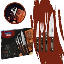 Kit churrasco 14pcs polywood castanho -sortidos com laminas de aco inox e cabos de madeira