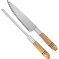 Kit Churrasco 2 Pçs Faca & Chaira Em Madeira Madefer Kit Churrasco 2 Pçs Faca & Chaira Em Madeira Madefer