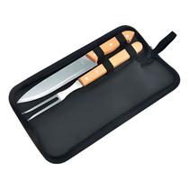Kit Churrasco 2 Peças Faca e Garfo Trinchante Inox Madeira