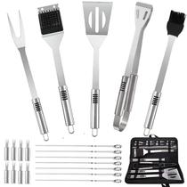 Kit Churrasco 20 Peças Inox - Com Bolsa de Lona - Ideal para Camping e Churrasco