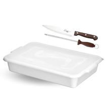 Kit Churrasco 3 pc (1 caixa organizadora plástica 8 l c/tampa + 1 Faca de 29,5 cm + 1 Chaira de 23,8 cm INOX WOOD)