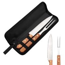 Kit Churrasco 3 Peças Aço Inox e Estojo Faca e Garfo Resistente Grillrelax