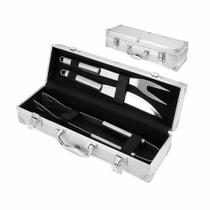 Kit churrasco 3 peças com maleta Inox 10x35x8cm Kit churrasco 3 peças com maleta Inox 10x35x8cm