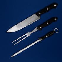 Kit Churrasco 3 Peças em Inox Faca, Pegador e Chaira para Cozinha e Assados Kit Churrasco 3 Peças em Inox Faca, Pegador e Chaira para Cozinha e Assados
