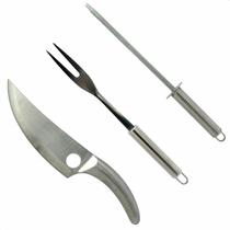 Kit Churrasco 3 Peças Faca Garfo Chaira Aço Inox Presente Kit Churrasco 3 Peças Faca Garfo Chaira Aço Inox Presente