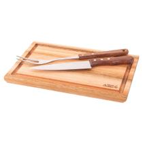 Kit Churrasco 3 Peças Garfo Faca Inox Tábua Essence