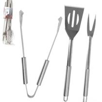 Kit Churrasco 3 Peças Metal Prata Cozinha Prática