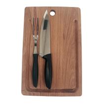 Kit Churrasco 3 Peças Tábua Garfo e Faca em Madeira Jatobá com brancal - Tramontina