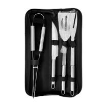 Kit Churrasco 4 Peças Aço Inox com Alça - Kapbom