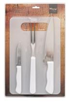 Kit Churrasco 4 Peças com Tábua Polipropileno/Inox Gourmet