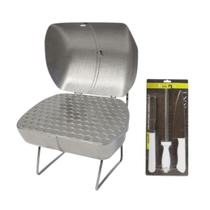 kit churrasco 4pcs faca amolador garfo +churrasqueira a bafo