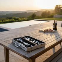 Kit Churrasco 5 Peças Luxo Aço Inox Gourmet Maleta Alumínio