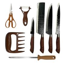 Kit Churrasco 8 Peças Aço Inox Facas Cutelo C/ Garra De Urso