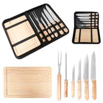 Kit Churrasco Aço Inox 8 Peças Com Estojo Resistente Facas Amolador Garfo Tábua de Carne Grillrelax Kit Churrasco Aço Inox 8 Peças Com Estojo Resistente Facas Amolador Garfo Tábua de Carne Grillrelax
