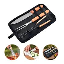 Kit Churrasco Barbecue 4 Peças Faca Garfo Pegador e Estojo Completo Profissional Gourmet - - Marrom Kit Churrasco Barbecue 4 Peças Faca Garfo Pegador e Estojo Completo Profissional Gourmet - - Marrom