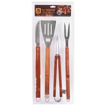 Kit Churrasco Barbecue Em Aço de Inox Com Cabo de Madeira 4Pçs 256800 BelFix