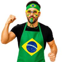 Kit Churrasco Brasil Copa 4 Peças Avental Bandana Óculos Apito Torcida Futebol Festa Presente Criativo