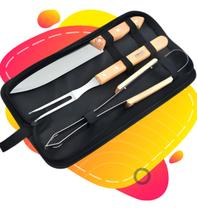 Kit Churrasco Churrasqueiro 4 Peças Faca Utensílios Aço Inox