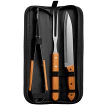Kit Churrasco Churrasqueiro Faca Garfo Pegador Com Estojo 3 Peças Kit Churrasco Churrasqueiro Faca Garfo Pegador Com Estojo 3 Peças