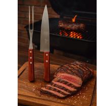 Kit Churrasco Com Faca E Garfo Aço Inox Cabo Madeira 2 Pçs