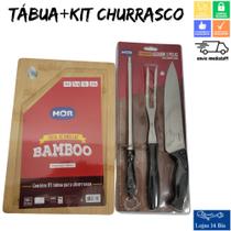 Kit Churrasco com Garfo Faca e Amolador Mor + Tábua de Carne Retangular Churrasco 30x20cm Mor