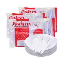 Kit Churrasco com Prato + Garfo + Faca Churrasco Branco com 10 unidades Prafesta