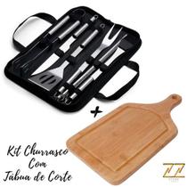 Kit Churrasco Com Tábua + 9 Talheres Inox