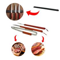 Kit Churrasco Com Tabua Pinça Garfo Faca e Suporte Magnético