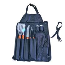 Kit Churrasco Completo com 8 peças utensílios de inox com avental Luva Churrasco Corte Perfeito