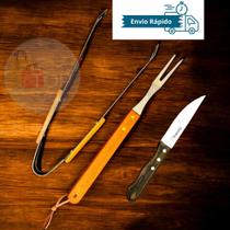 Kit Churrasco Completo Garfo Trinchante, Pegador e Faca Linha Jumbo em Aço Inox com Cabo de Madeira