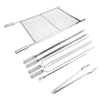 Kit Churrasco Completo, Grelha 70x50 Com 5 Espetos, Pegador Kit Churrasco Completo, Grelha 70x50 Com 5 Espetos, Pegador