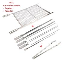 Kit Churrasco Completo, Grelha 70x60 Com 5 Espetos, Pegador