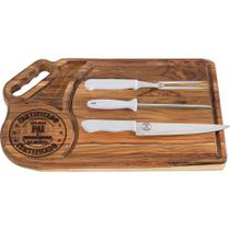 Kit Churrasco Completo Personalizado Tábua com Utensílios Madeira Presente Pais e Namorados