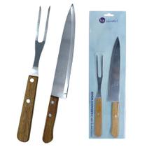 Kit Churrasco Cozinha Jumbo Aço Inox Garfo Faca Profissional Madeira 2 Pçs