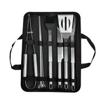 Kit churrasco de inox no estojo preto com 10 peças