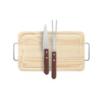 Kit Churrasco De Madeira Pinus Com Garfo E Faca - Stolf 39x25