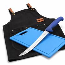 Kit Churrasco Essencial Avental Tábua Faca Inox Kit Churrasco Essencial Avental Tábua Faca Inox