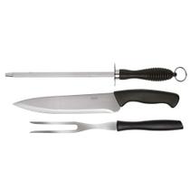 Kit Churrasco Faca Chaira Garfo Aço Inox Assador Mor 3338 Kit Churrasco Faca Chaira Garfo Aço Inox Assador Mor 3338