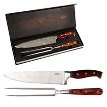 Kit Churrasco Faca Chef 8 Garfo Aço Inox Cabo Madeira 2 Pçs Kit Churrasco Faca Chef 8 Garfo Aço Inox Cabo Madeira 2 Pçs