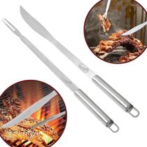 Kit Churrasco Faca/garfo Aço Inox Jogo Acessórios Para Churrasqueira 2 Peça Trinchante Servi Cozinha