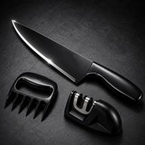 Kit churrasco faca garra urso afiador 2 em 1 presente pai amigo gourmet churras artesanal inox chef