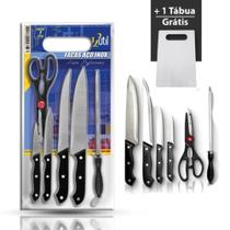 Kit Churrasco Faca Inox Chaira Tesoura Tabua 7pçs - Preto