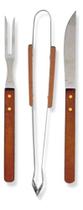 Kit Churrasco Faca Pegador Pinça m Aço Inox Cabo Madeira Grande