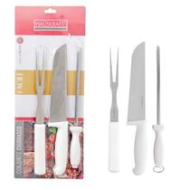 Kit Churrasco Facile 3 Peças Branco Inox Faca, Garfo Chaira