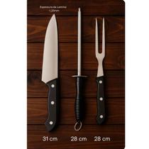 Kit Churrasco Faqueiro Faca Garfo e Chaira Kit 3 Peças