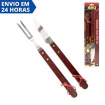 Kit Churrasco Garfo e Faca Cabo de Madeira BBQ