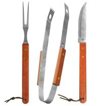 Kit Churrasco Garfo Faca Pegador Aço Inox Essencial - 4Un Kit Churrasco Garfo Faca Pegador Aço Inox Essencial - 4Un