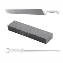 Kit Churrasco Gourmet Profissional 3 Peças Faca 10" Polegadas + Chaira 10" Polegadas + Pedra