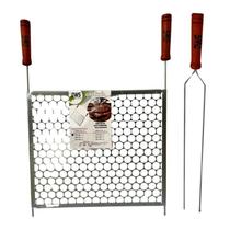 KIT Churrasco Grelha 48x40 + Espeto Duplo 55cm em Aço